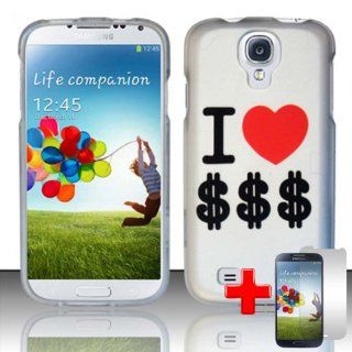 Samsung Galaxy S4 (Verizon/AT&T/Sprint/T Mobile/Ting/U.S. Cellular/Cricket) 2 Piece Snap On Rubberized Hard Plastic Case Cover, "I Love Money" Red Heart White Cover + LCD Clear Screen Saver Protector Cell Phones & Accessories