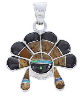 Sterling Silver And Multicolor Inlay Chief Headdress Pendant YS70826 SilverTribe Jewelry