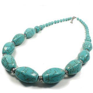 Turquoise Necklace Faceted Oval Shape with Rhinestones Accent Jewelry