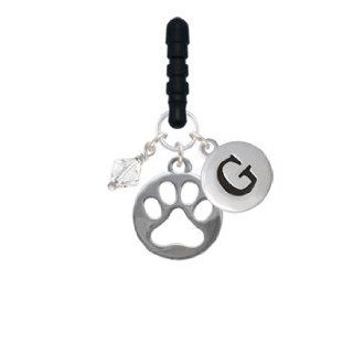 Pebble Cutout Paw Initial Phone Candy Charm Silver Pebble Initial G Cell Phones & Accessories