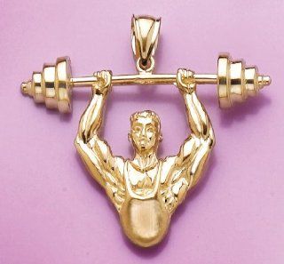 Gold Sports Charm Pendant Bodybuilder W Weights Waist Up Clasp Style Charms Jewelry