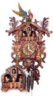 Original One Day Mechanical Movement Cuckoo Clock with Wooden Dancing Birds and Owls 19 Inch  