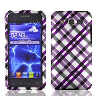 Huawei Mercury M886 M 886 / Glory Purple Plaid Checker Design Rubber Feel Snap On Cover Hard Case Cell Phone Protector Cell Phones & Accessories