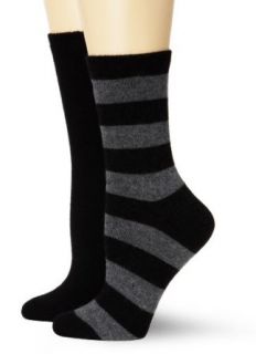 ECCO Women's Wide Stripe And Solid Angora Socks, Black, 9/11 Casual Socks