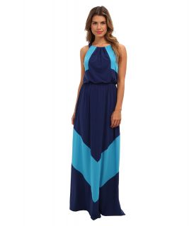 Vince Camuto Jersey Color Block Maxi Womens Dress (Blue)