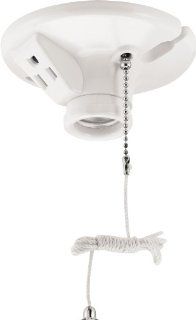 Cooper Wiring Devices S865W SP L 660 Watt, 250 Volt Two Piece Plastic Ceiling Receptacle Lamp Holder with Pull Chain and Outlet, White   Light Sockets  