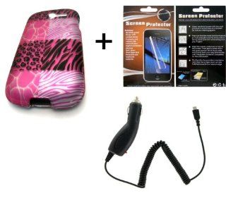 BUNDLE HUAWEI ASCEND Y M866 M866C PINK ANIMAL PRINT COLLAGE + LCD SCREEN PROTECTOR + CAR CHARGER Design HARD Case Skin Cover Mobile Phone Accessory Cell Phones & Accessories