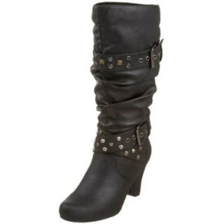 Madden Girl Women's Passport Studded Strapped Slouch Boot,Black Paris,5 M US Shoes