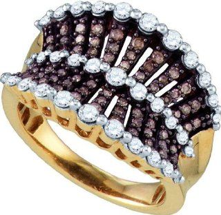 1.08ctw Brown Diamond Fashion Ring 10K Yellow Gold w/ 95 Diamonds Jewelry