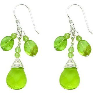 Sterling Silver Peridot & Green Crystal Earrings Dangle Earrings Jewelry