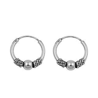 13mm Bali Design Tribal Style Ball and Wire Hoop Earrings in Sterling Silver NakedJewelryLA Jewelry