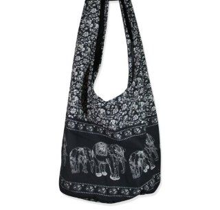 Hippie Elephant Sling Crossbody Bag Purse Thai Top Zip Handmade New Color Black