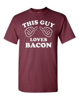 This Guy Loves Bacon Adult Maroon T Shirt Tee Novelty T Shirts Clothing