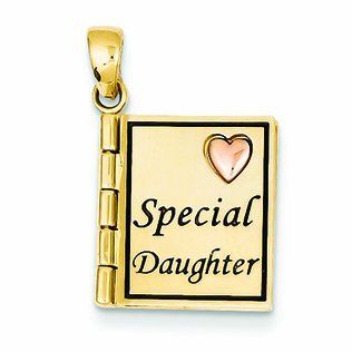 Genuine 14K y & Rose Gold Special Daughter Book Charm Pendant 1 .9 Grams Of Gold Mireval Jewelry