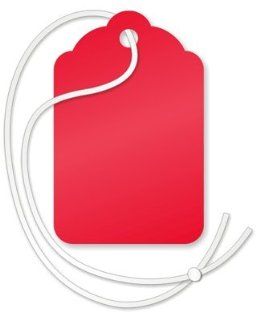 Red Merchandise Tags (with strings), Merchandise 12pt Tag, 1000 Tags / Pack, 1.75" x 2.875"  Blank Labeling Tags 