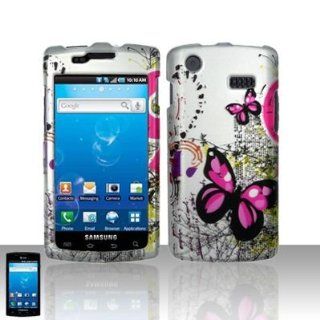 Rubberized Silver Pink Butterfly Snap on Design Case Hard Case Skin Cover Faceplate for Att Samsung Galaxy S Captivate I897 Cell Phones & Accessories