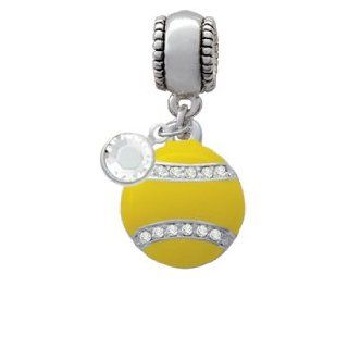 Optic Yellow Softball with Clear Crystal Stitching Charm Bead with Clear Crystal Dangle Delight Jewelry