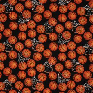 Timeless Treasures Sports B Ball Basketballs and Hoops Black, 44 inch (112cm) Wide Cotton Fabric Yardage
