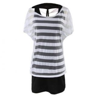 Gamiss Women's Casual Twinset Cami Tank Tops Sheer Striped Loose T shirt, White, Regular Sizing 10