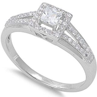 1.5Ct Princess Cut Cz Engagement .925 Sterling Silver Ring Size 9 Jewelry