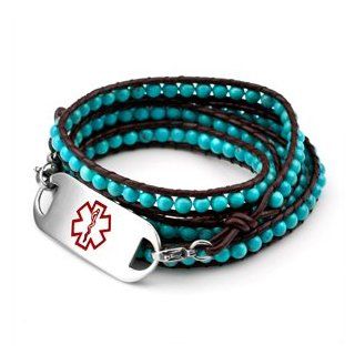 Turquoise Beaded Wrap Medical ID Bracelet   Large Symbol Jewelry Products Jewelry