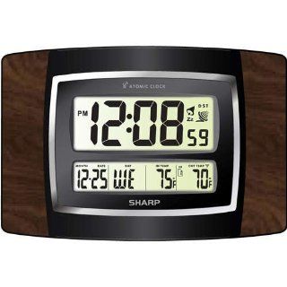 SHARP Digital Atomic Wall Clock w/ Wireless Indoor & Outdoor Temperature Sensor   Satellite Clock