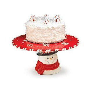 Peppermint Snowman Pedestal Cake Plate/Stand For Christmas Holiday Decor Kitchen & Dining