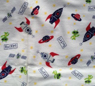 Adorable SPACE ROCKETS & ALIENS 100% Cotton FLANNEL Fabric (Great for QUILTING, SEWING, CRAFT PROJECTS, THROW PILLOWS & More) 2 3/4 Yards