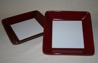 Pampered Chef Small Square Plates with Cranberry Accent Bowls Kitchen & Dining