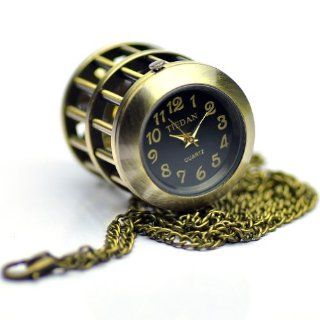 Sinceda Vintage Hollow Cage Style Pocket Watch with Chain in Antique Bronze Gold Finish Watches