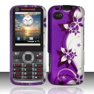 Purple Flowers Hard Snap On Case Cover Faceplate Protector for Motorola i886 + Free Texi Gift Box Cell Phones & Accessories
