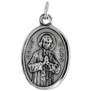 Sterling Silver Saint Jean Baptiste Marie Vianney Oval shaped Medal Pendant, 7/8 inch (23 mm) tall Jewelry