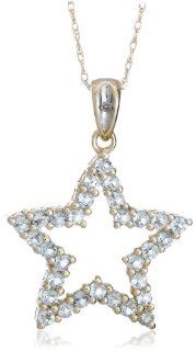 10k White Gold, March Birthstone, Aquamarine Star Pendant, 18" Pendant Necklaces Jewelry
