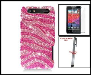 Motorola XT910 XT912 Droid RAZR Full Diamond Hard Shell Hot Pink Zebra Stripes Design + Clear Screen Protector + One FREE Touch Screen Stylus Pen Cell Phones & Accessories