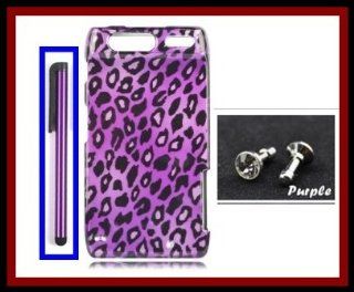 Motorola Droid Razr XT910/XT912 Verizon Glossy Leopard Purple Design Snap on Case Cover Front/Back + Purple Stylus Touch Screen Pen + One FREE Purple 3.5mm Bling Headset Dust Plug Cell Phones & Accessories