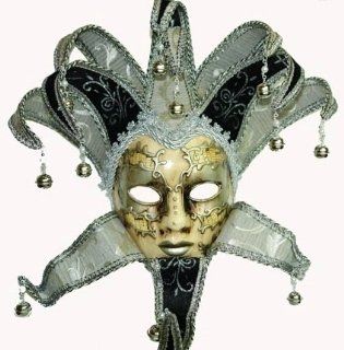 Venetian Stylish Black/ Silver Finish Woman Jester Costume Face Mask 
