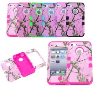 JUSTING@3 piece Triple Layer Hybrid Real Tree Camo Hybrid Hard Case Cover for Iphone 5/5S (hot pink) Cell Phones & Accessories