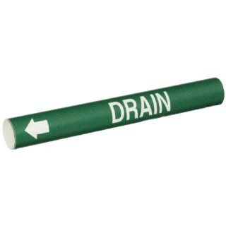 Brady 4055 B Bradysnap On Pipe Marker, B 915, White On Green Coiled Printed Plastic Sheet, Legend "Drain" Industrial Pipe Markers