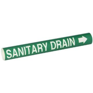 Brady 4122 B Bradysnap On Pipe Marker, B 915, White On Green Coiled Printed Plastic Sheet, Legend "Sanitary Drain" Industrial Pipe Markers