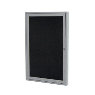 1 Door Aluminum Frame Enclosed Recycled Rubber Tackboard Size 24" H x 18" W x 2.25" D, Surface Color Black 