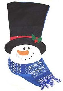 Large 32" Blue Felt Snowman Shape Christmas Stocking  