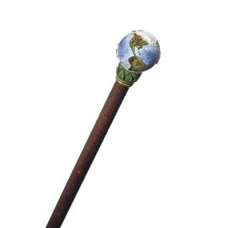 World Globe walking cane hand painted and crafted in Italy from aged hardwood 