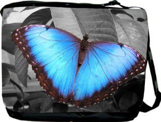 Rikki KnightTM Bright Blue Butterfly on Grey Background Messenger Bag   Shoulder Bag   School Bag for School or Work