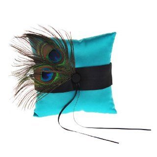 Topwedding Peacock Feather Featured Satin Ring Pillow   Throw Pillows
