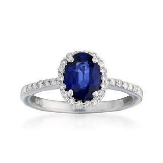 1.50ct Sapphire, .20ct t.w. Diamond Ring in 14kt White Gold. Size 7 Jewelry