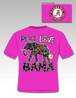 Peace Love BAMA   Univ of Alabama   Ladies T Shirt  Athletic Shirts  Sports & Outdoors
