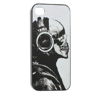 Skull Head Embossment Nonslip Hard Plastic White Black Back Case for iPhone 4 4G Cell Phones & Accessories