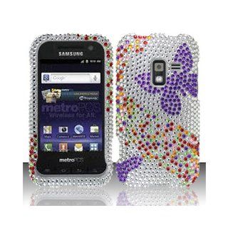 Silver Purple Butterfly Bling Gem Jeweled Crystal Cover Case for Samsung Galaxy Attain 4G SCH R920 Cell Phones & Accessories