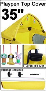 Pet Play Pen Canopy Cover with 3 Toys Yellow  Pet Playpens 
