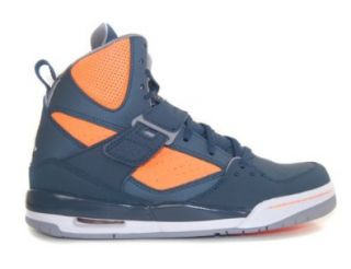 Nike Jordan Flight 45 High (GS) Grade School Kids Shoes Color Metallic Armory Navy / Cement Grey/ Bright Citrus / White 524865 903 Shoes